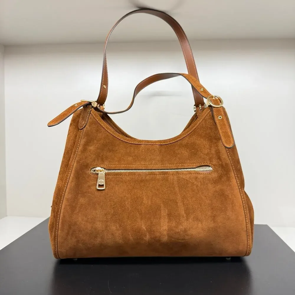NEW‼️Coach Erin Shoulder Bag CET41 suede/Gold/Warm Brown